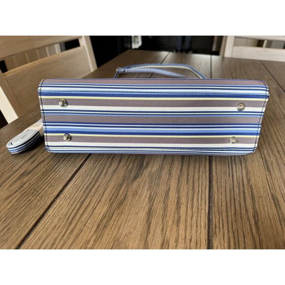 Vintage 90s Canvas Shell Purse Tote Fashion Retro Style Shoulder Handbag Striped - Picture 5 of 10